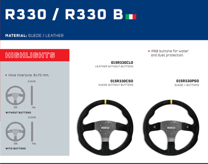 Sparco R330B Suede Steering Wheel with 2 Push Buttons Motorsport Racing Rally
