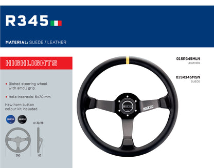 Sparco R345 Suede Steering Wheel 350mm & Hub fits SKODA FABIA MK2 inc VRS 2007-