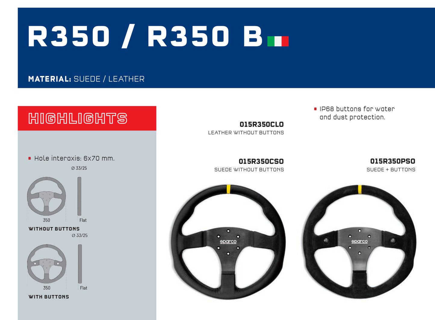 Sparco R350 Leather Steering Wheel 350mm Diameter Genuine Product Made in Italy