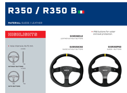 Sparco R350 Leather Steering Wheel 350mm Diameter Genuine Product Made in Italy