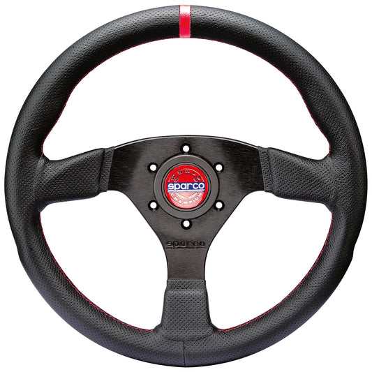 Sparco R383 Champion Steering Wheel 330mm Black with Red Stitching & Horn Button