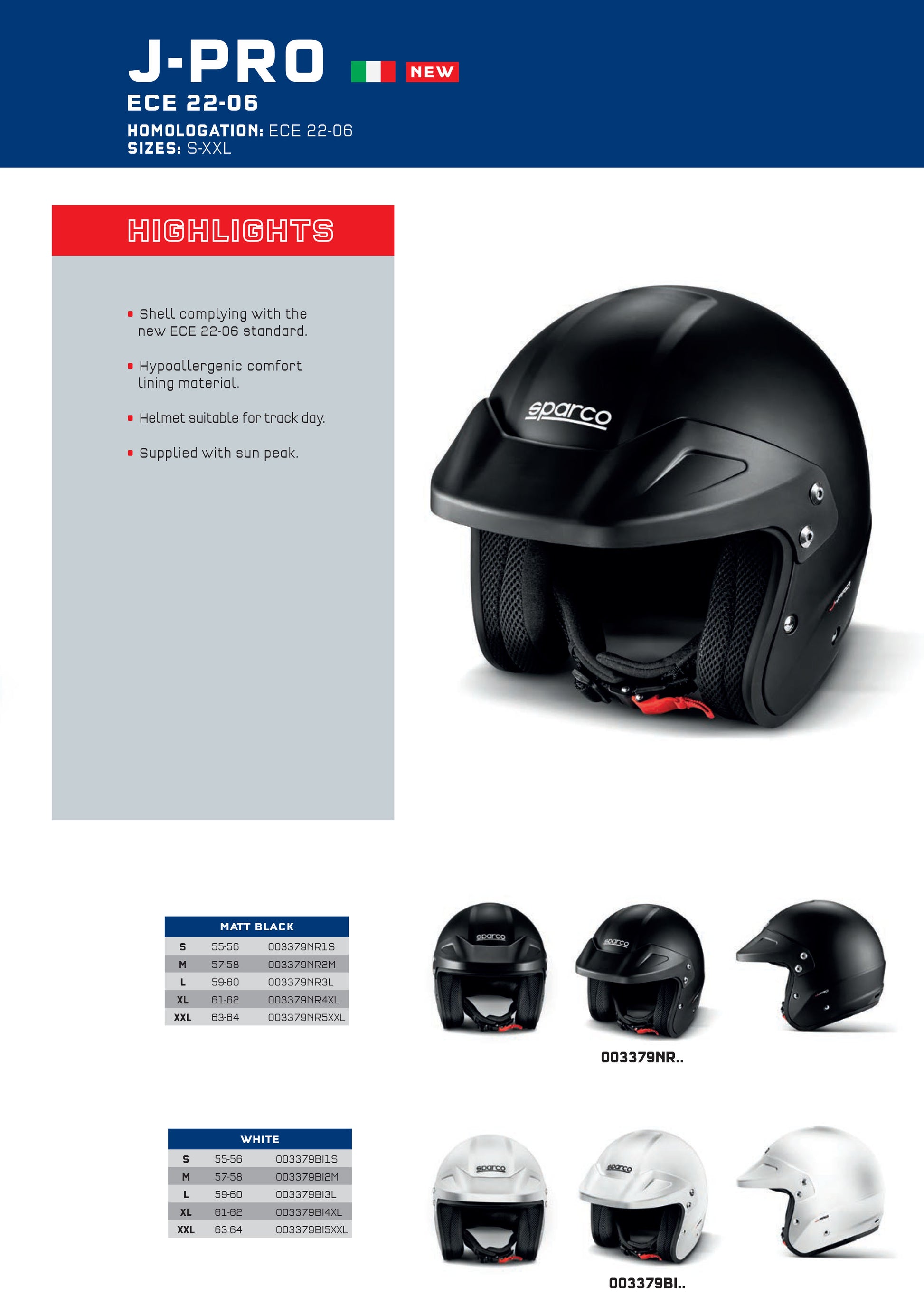 2024 Sparco J PRO Open Face Crash Helmet for Track Days ECE Approved 2 Colours - raceforglory.store