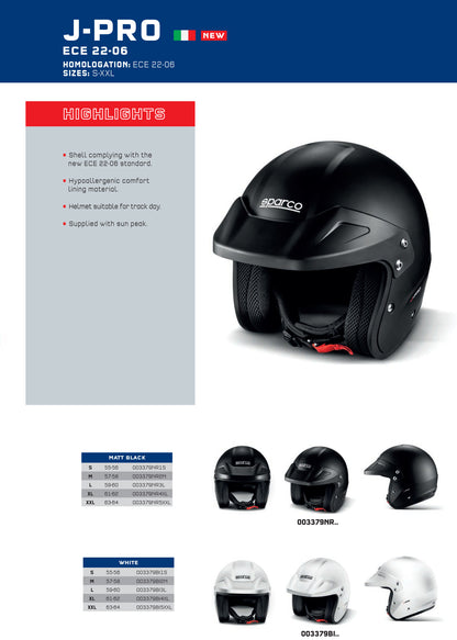 2024 Sparco J PRO Open Face Crash Helmet for Track Days ECE Approved 2 Colours - raceforglory.store