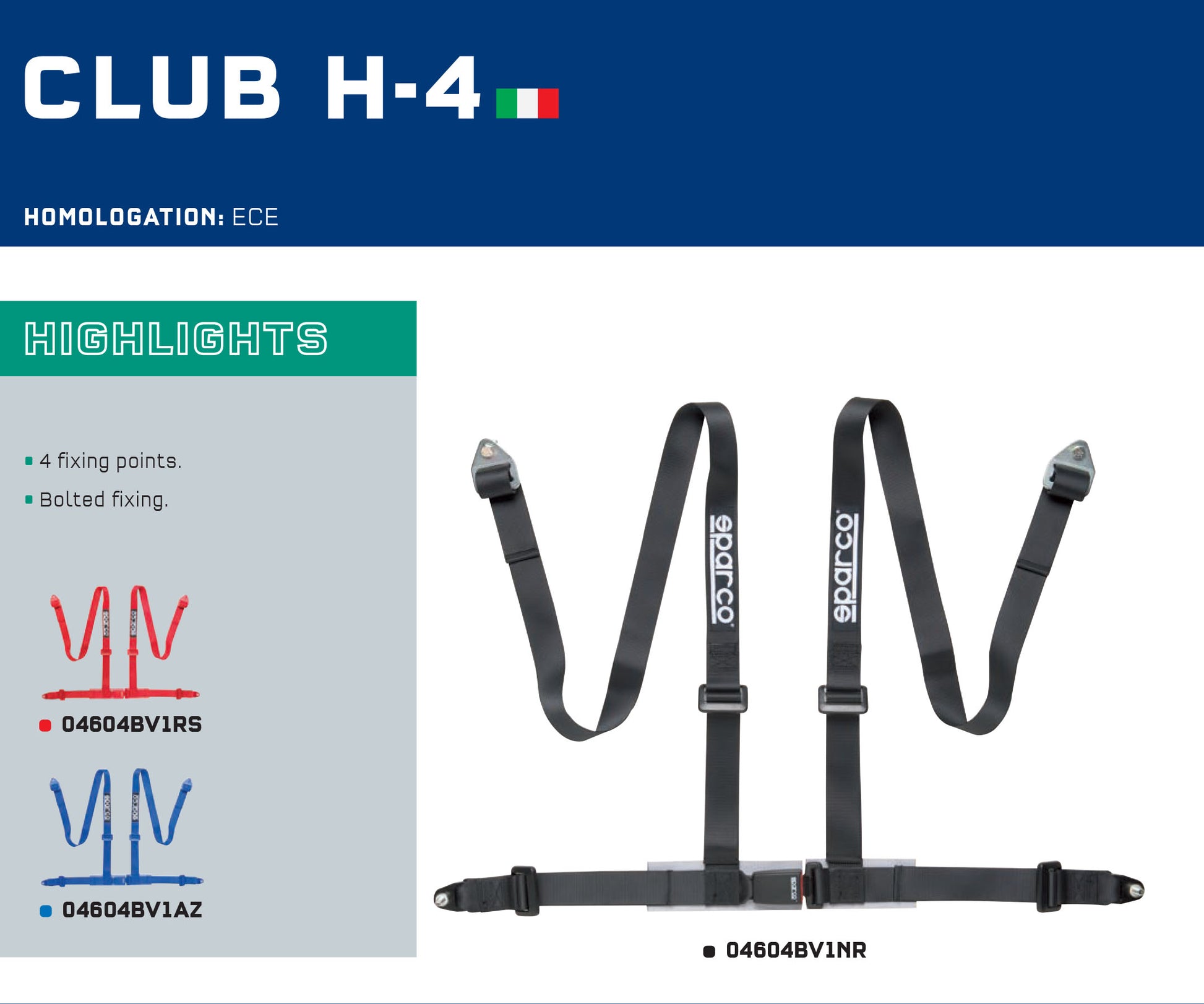 Sparco CLUB H-4 Seat Harness 4-Point Belts ECE Approved for Road Cars & Track - raceforglory.store