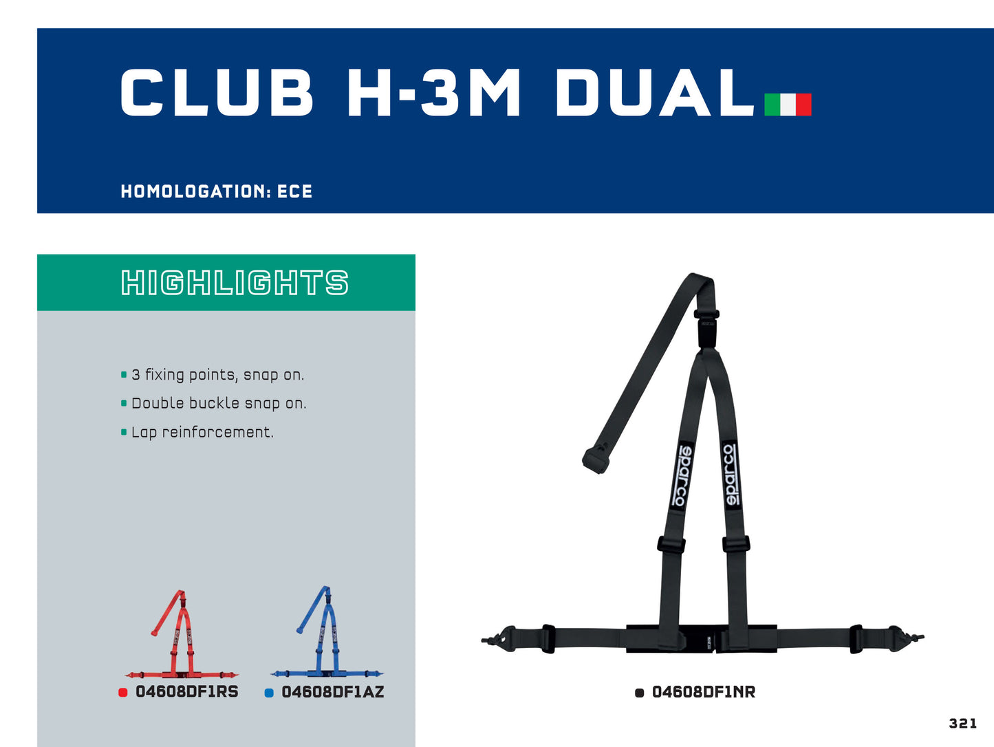 Sparco CLUB H-3M DUAL Harness 3-Point Snap-on Double Buckle ECE in 3 Colours - raceforglory.store