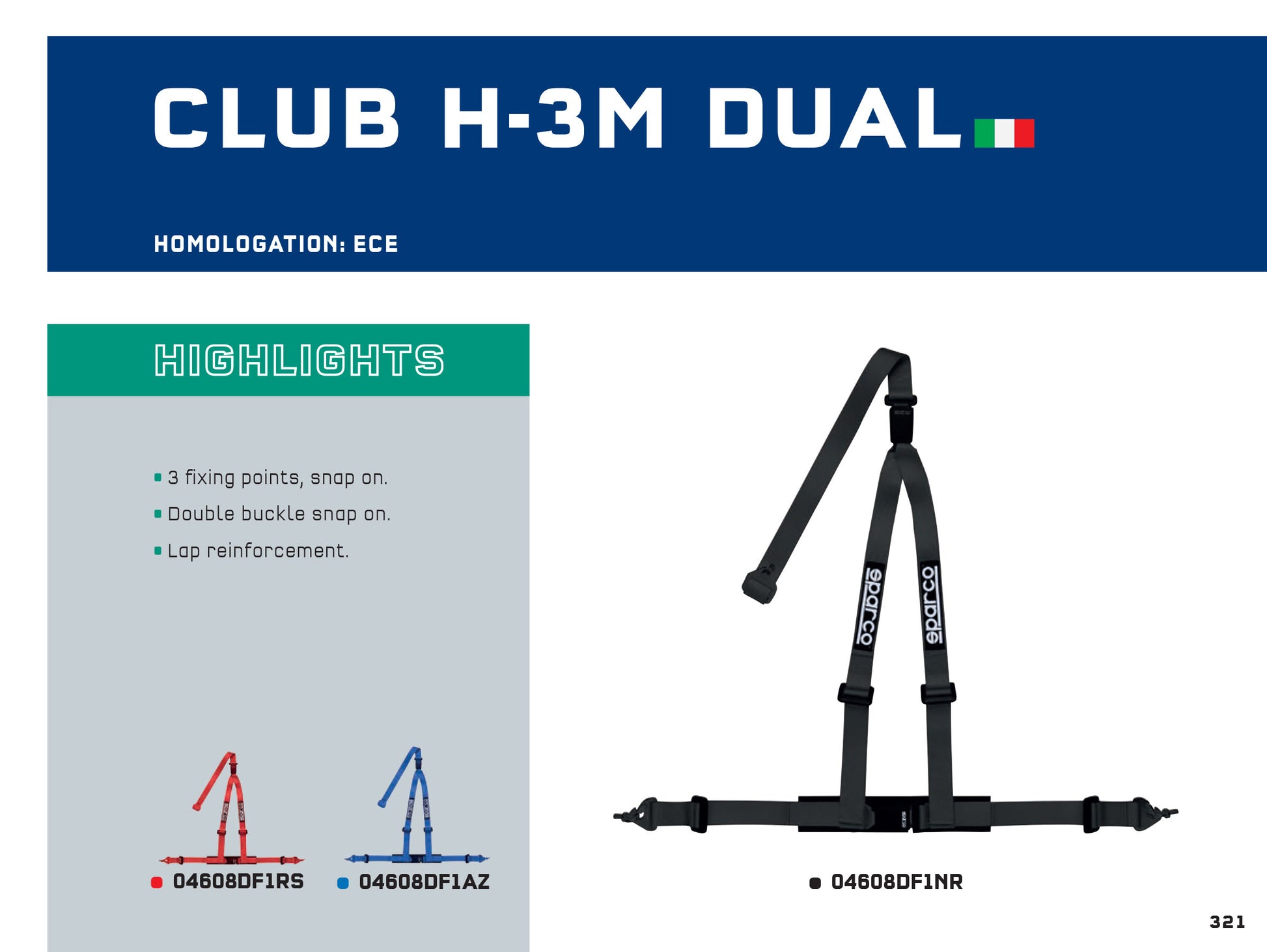 Sparco CLUB H-3M DUAL Harness 3-Point Snap-on Double Buckle ECE in 3 Colours - raceforglory.store