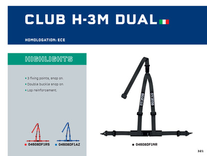 Sparco CLUB H-3M DUAL Harness 3-Point Snap-on Double Buckle ECE in 3 Colours - raceforglory.store
