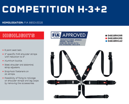 Sparco COMPETITION H-3+2 Racing Harness 6-Point FHR Shoulder Straps FIA Approved - raceforglory.store