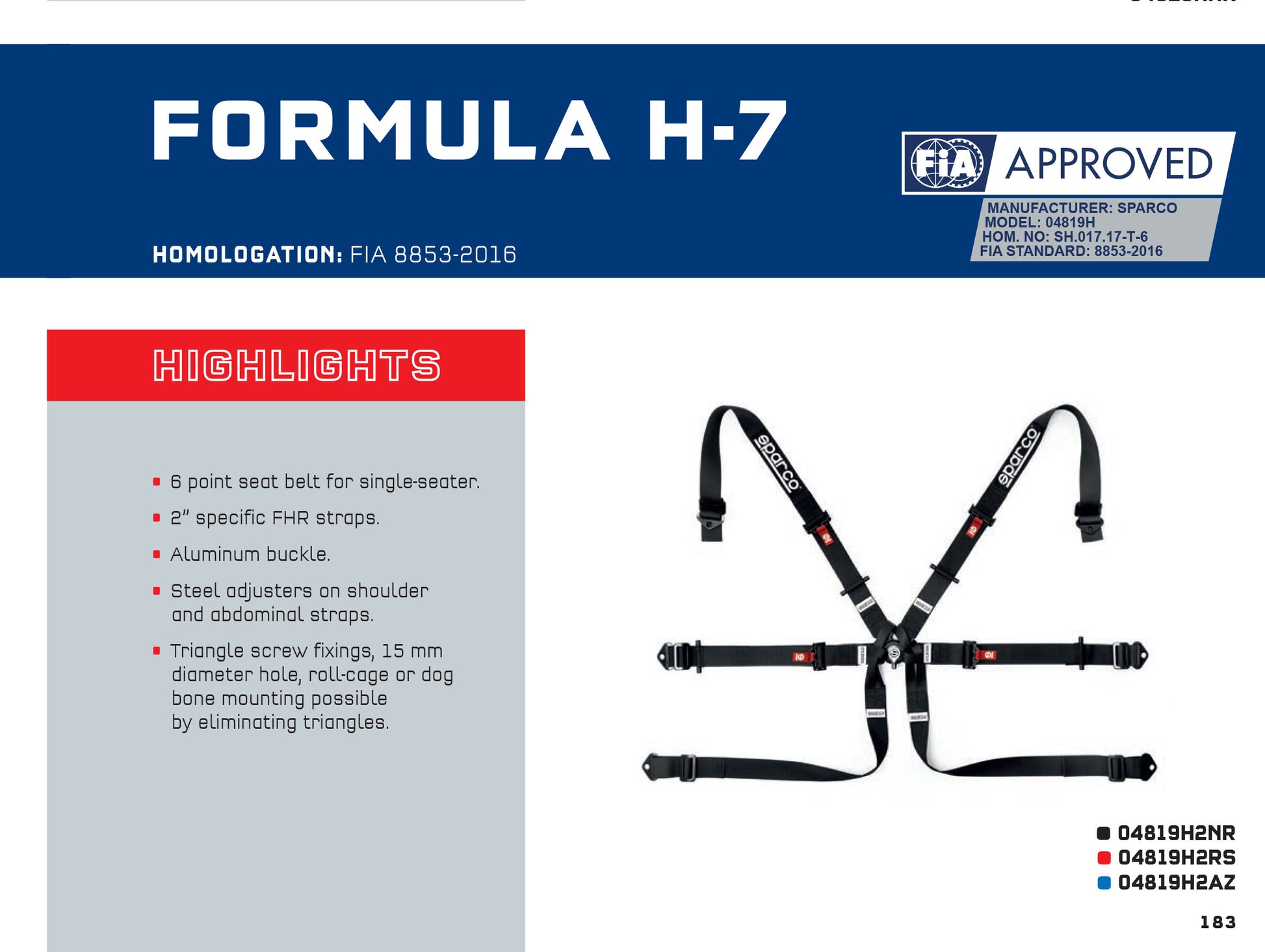 Sparco FORMULA H-7 Harness for Single Seater Racing Cars 2" FHR Straps FIA 8853 - raceforglory.store