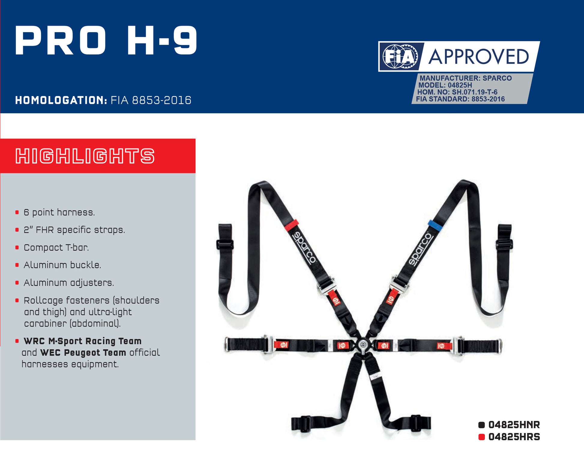 Sparco PRO H-9 EVO Seat Harness Race Rally 6-Point 2" Belts FIA FHR HANS M-SPORT - raceforglory.store