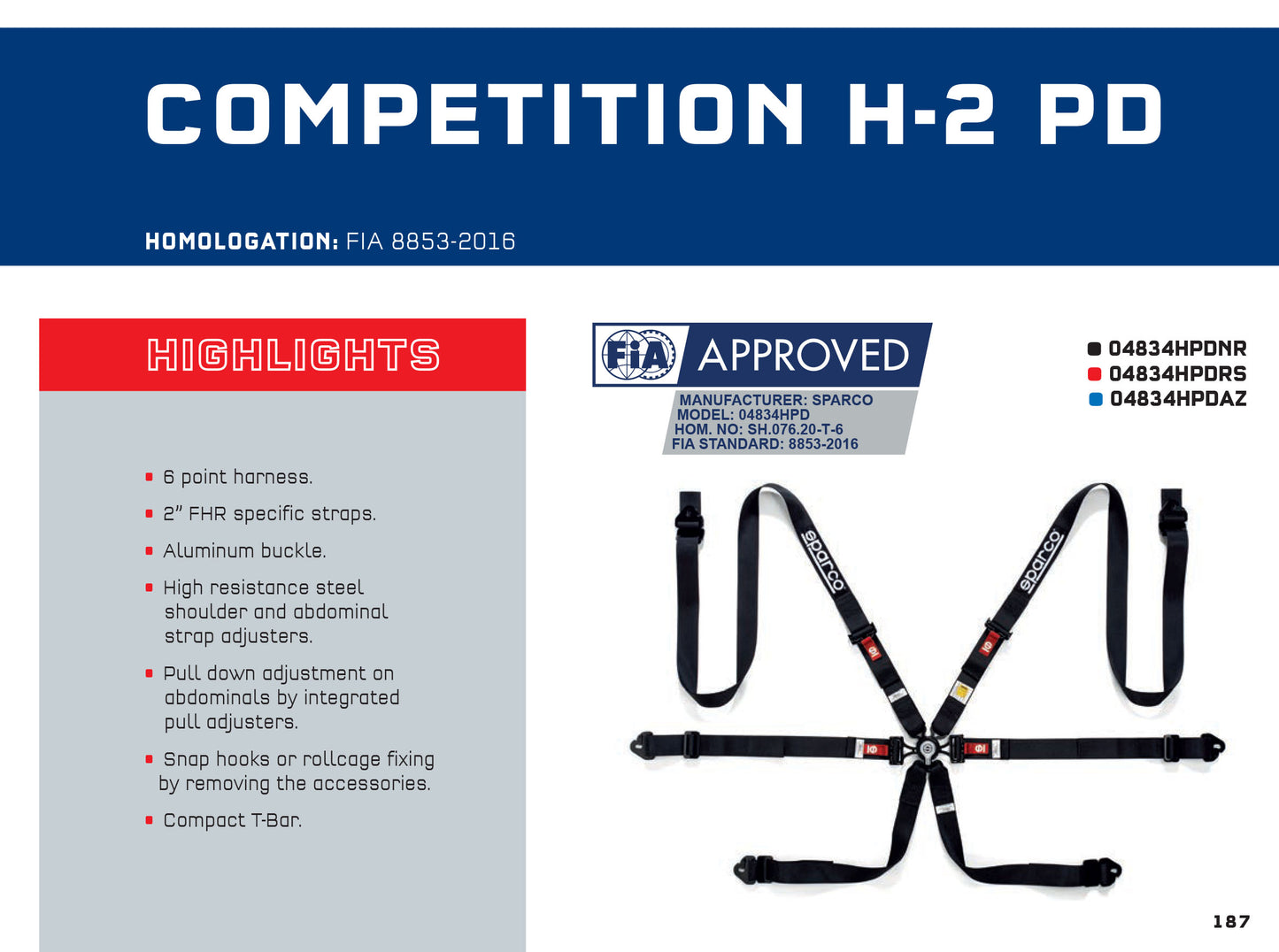Sparco COMPETITION H-2 PD Harness 6-Point 2" FHR Straps FIA 8853-2016 Race Rally - raceforglory.store