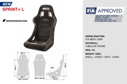 2025 Sparco SPRINT LARGE Racing Seat XL Size Bigger Drivers FIA Approved