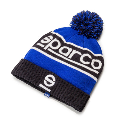 Sparco Beanie Windy Weiche Strickmütze Winter Bommelmütze Blau/Schwarz Erwachsene Einheitsgröße